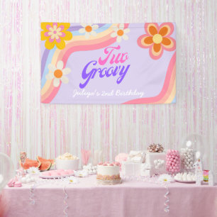 Zwei Groovy Retro Rainbow 2. Geburtstag Banner