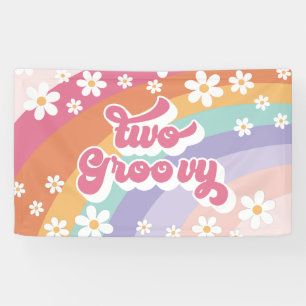 Zwei groovy retro Regenbogen 2. Geburtstag Banner