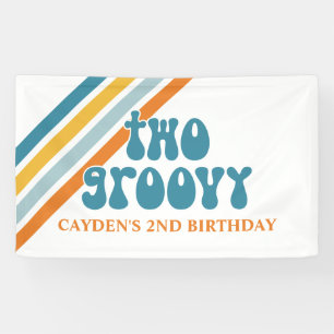 ZWEI Groovy Retro-Streifen Jungen-Geburtstagsbanne Banner