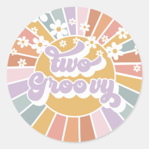 Zwei Groovy Retro Sunshine Rainbow Daisy Classic R Runder Aufkleber