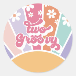 Zwei Groovy Retro Sunshine Rainbow Daisy Runder Aufkleber