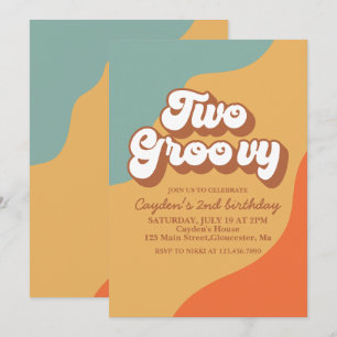Zwei groovy retro Swirl 2. Geburtstagseinladung Einladung