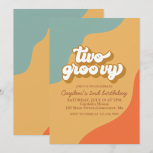 Zwei groovy retro Swirl 2. Geburtstagseinladung Einladung