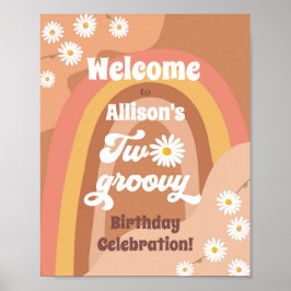 Zwei Groovy Retro Willkommen Hippie Daisy Geburtst Poster