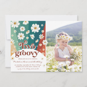 Zwei Groovy zum zweiten Geburtstag Retro Daisy R Einladung