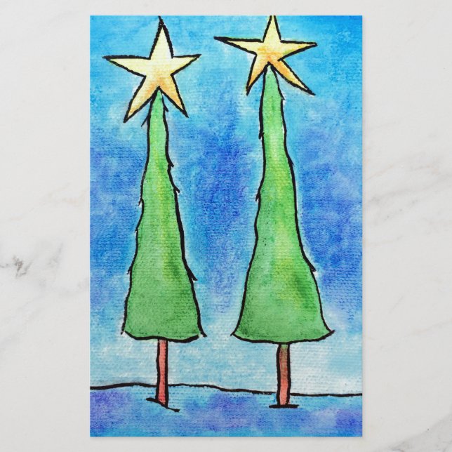 Zwei große Weihnachtsbäume Briefpapier (Vorderseite)