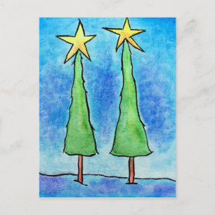 Zwei große Weihnachtsbäume Feiertagspostkarte