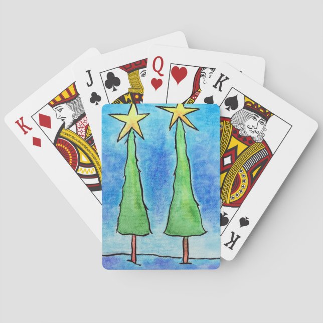 Zwei große Weihnachtsbäume Spielkarten (Rückseite)