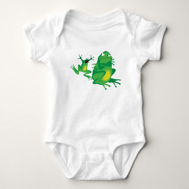 Zwei grüne Frosch-Baby-T-Shirt Baby Strampler (Vorderseite)