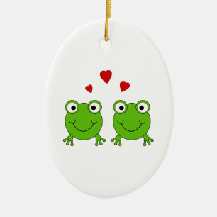 Zwei grüne Frösche mit roten Herzen Keramikornament