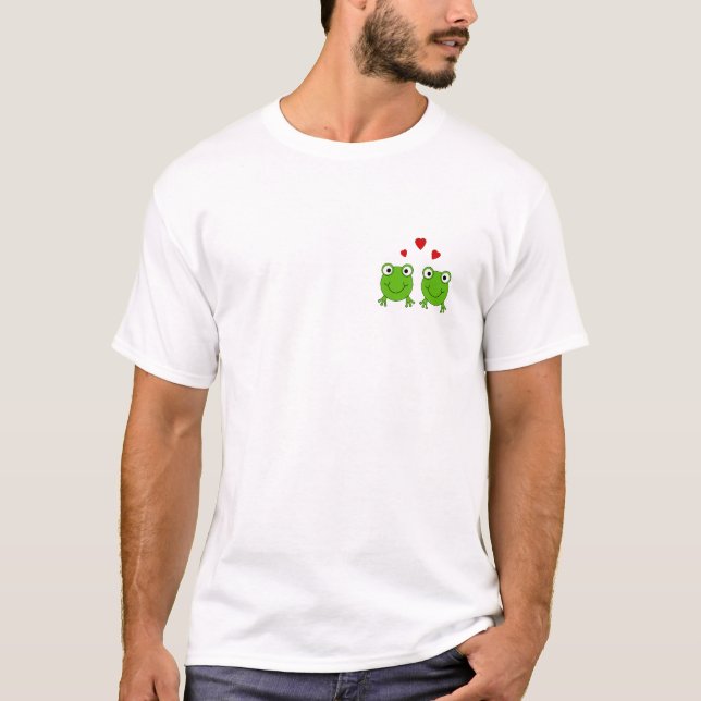 Zwei grüne Frösche mit roten Herzen T-Shirt (Vorderseite)