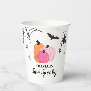 Zwei gruselige Halloween-PINK-Kürbis-Geburtstagspa Pappbecher
