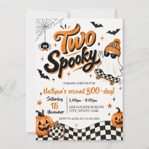Zwei gruselige Halloween-Skateboard-Geburtstags-Ge Einladung