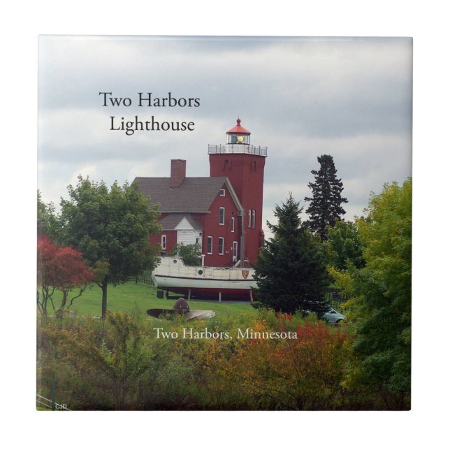 Zwei Häfen Leuchtturm & Bootsziegel Fliese (Vorderseite)