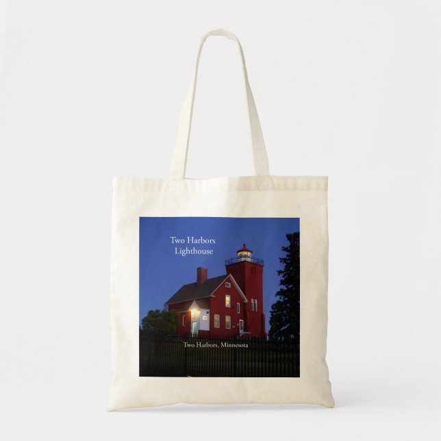 Zwei Häfen Leuchtturm Dusk Tote Tasche (Vorne)