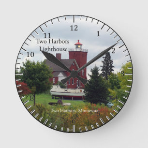 Zwei Häfen Leuchtturm und Bootsuhr Runde Wanduhr