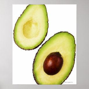 Zwei Hälften eines Avocados, weiß Poster