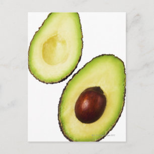 Zwei Hälften eines Avocados, weiß Postkarte