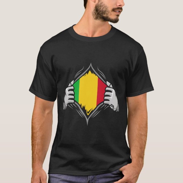 Zwei Hände Ripping offenbare Flag von Mali T-Shirt (Vorderseite)