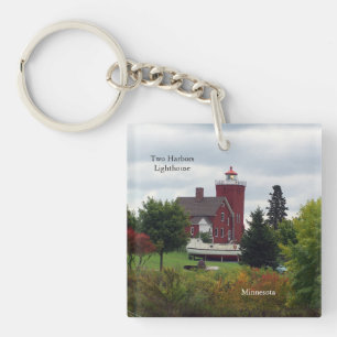 Zwei Harbour Lighthouse & Boat Acrylketten Schlüsselanhänger