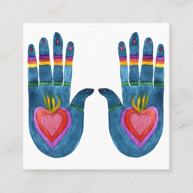 Zwei heilende Hände Wasserfarbe Boho Chic Quadratische Visitenkarte (Vorderseite)