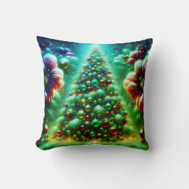 Zwei hell dekorierte Weihnachtsbäume in einem mode Kissen