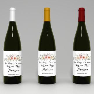 Zwei Herz eine Liebe rosa Creme Rose Weinetikett