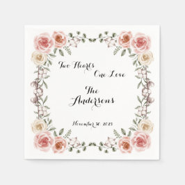 Zwei Herz eine Liebe rustikale Arbor-Rose Hochzeit Serviette