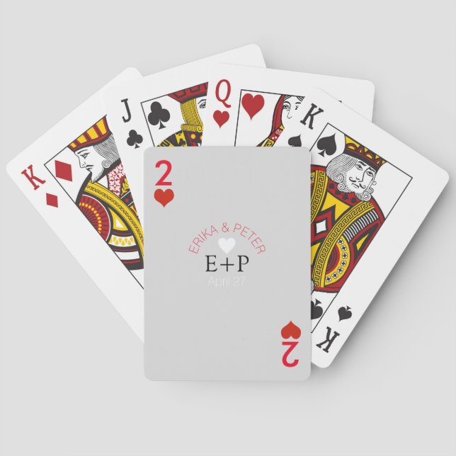 Zwei Herz Liebe Hochzeitmonogramm Spielkarten (Rückseite)