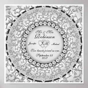 Zwei Herz-Monogramm-Hochzeitmuster Poster