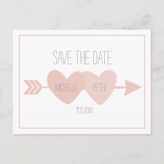 Zwei Herz Save the Date Postkarte (weiß) (Vorderseite)