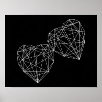 Zwei Herz Schwarz Geometrisches Minimal Art Poster
