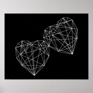 Zwei Herz Schwarz Geometrisches Minimal Art Poster