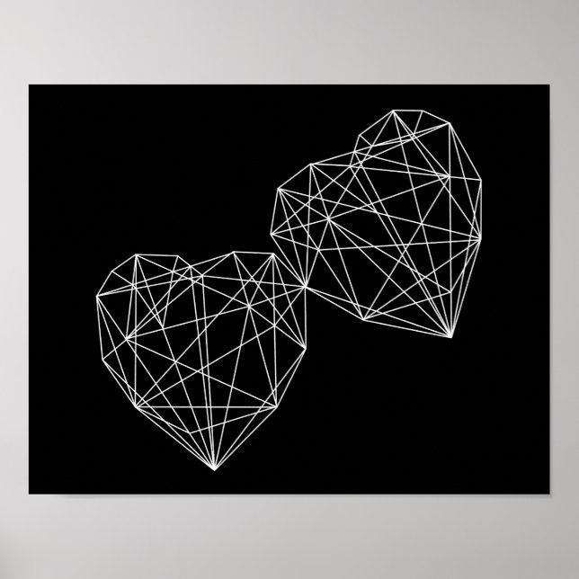 Zwei Herz Schwarz Geometrisches Minimal Art Poster (Vorne)