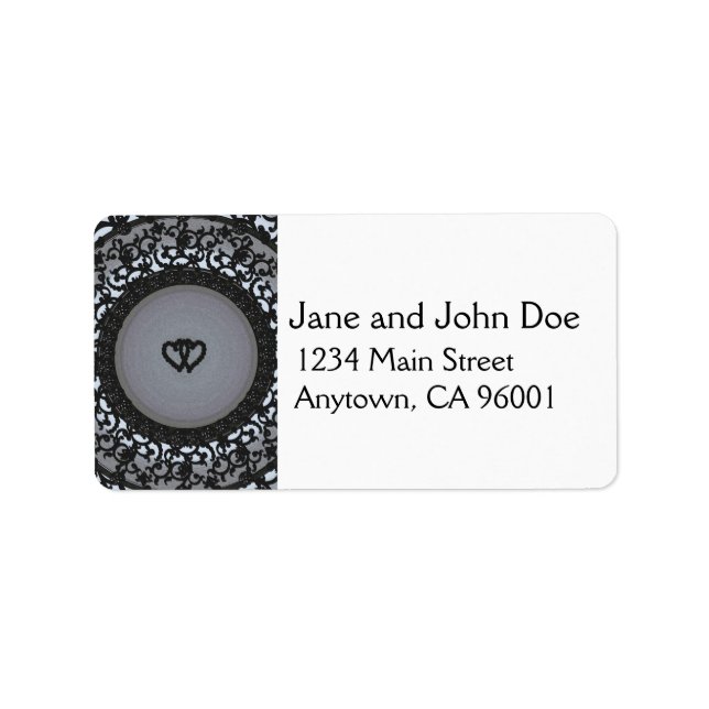 Zwei Herz Schwarz-Sequin-Look Adressaufkleber (Vorne)