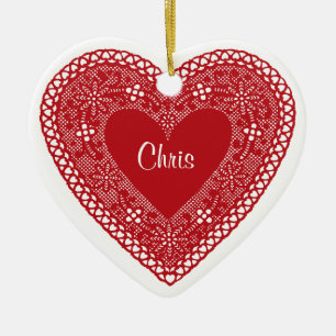 Zwei Herz Vintage Spitze Keramik Ornament