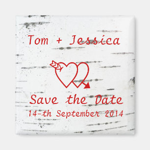 Zwei Herzen auf einer Birkenrinde Magnet