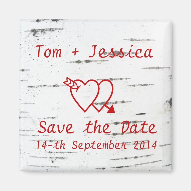 Zwei Herzen auf einer Birkenrinde Magnet (Vorne)