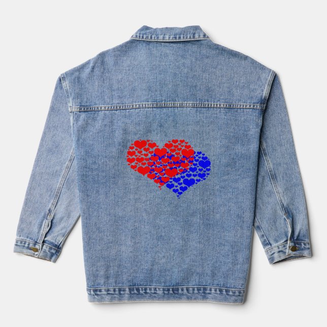 Zwei Herzen blau und rot Jeansjacke (Rückseite)