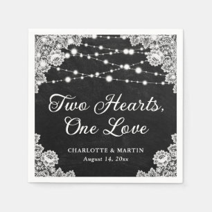 Zwei Herzen eine Liebe Black Chalkboard Hochzeit Serviette