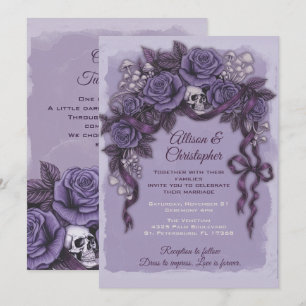Zwei Herzen, eine Liebe, lila gotische Hochzeit Einladung