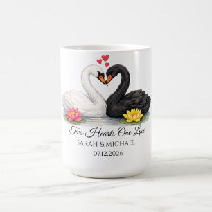 Zwei Herzen, eine Liebe Schwan Hochzeit Jubiläum Verwandlungstasse