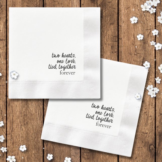 Zwei Herzen eine Liebe verschränkt Bow Knot Weddin Serviette ( Two Hearts One Love Tied Together black white simple minimalist Wedding love poem Napkins decor)