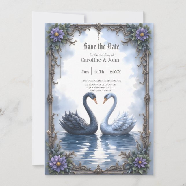 Zwei Herzen, eine Reflexion – Romantische Schwan-H Save The Date (Vorderseite)