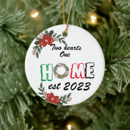 Zwei Herzen eine Zuhause, erste Weihnachts neue Zu Keramik Ornament