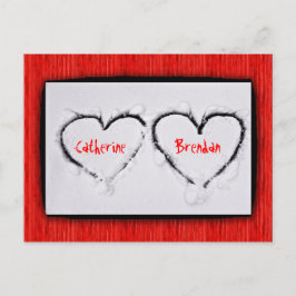 Zwei Herzen frisches weißes Schneerot Wellblech Postkarte