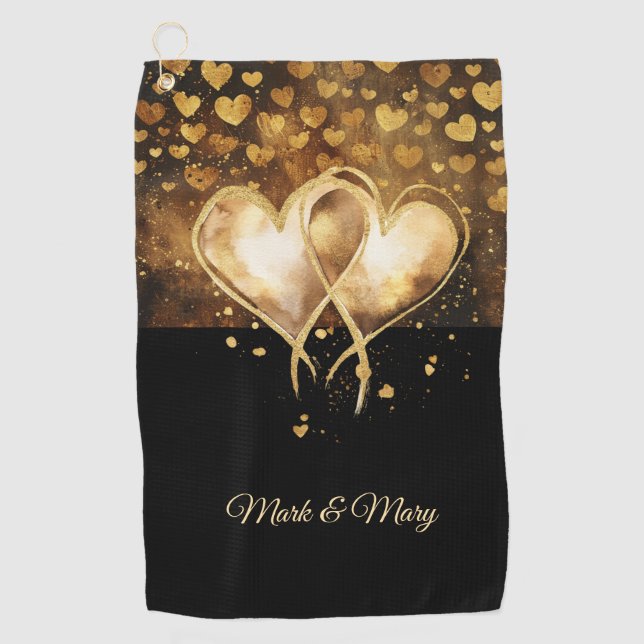 Zwei Herzen Golfer für Hochzeit Valentinstag Golfhandtuch (Vorderseite)