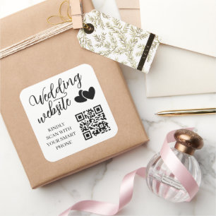 Zwei-Herzen-Hochzeitswebsite-QR-Code Quadratischer Aufkleber