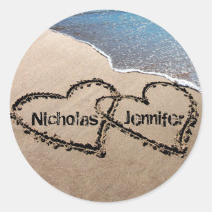 Zwei Herzen im Sand Beach Siegel Aufkleber