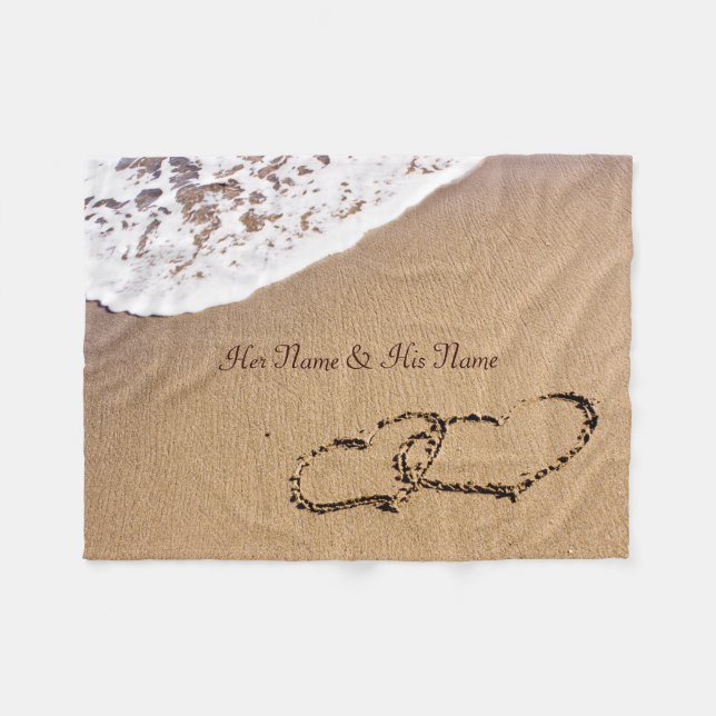 Zwei Herzen im Sand Fleecedecke (Vorderseite (Horizontal))